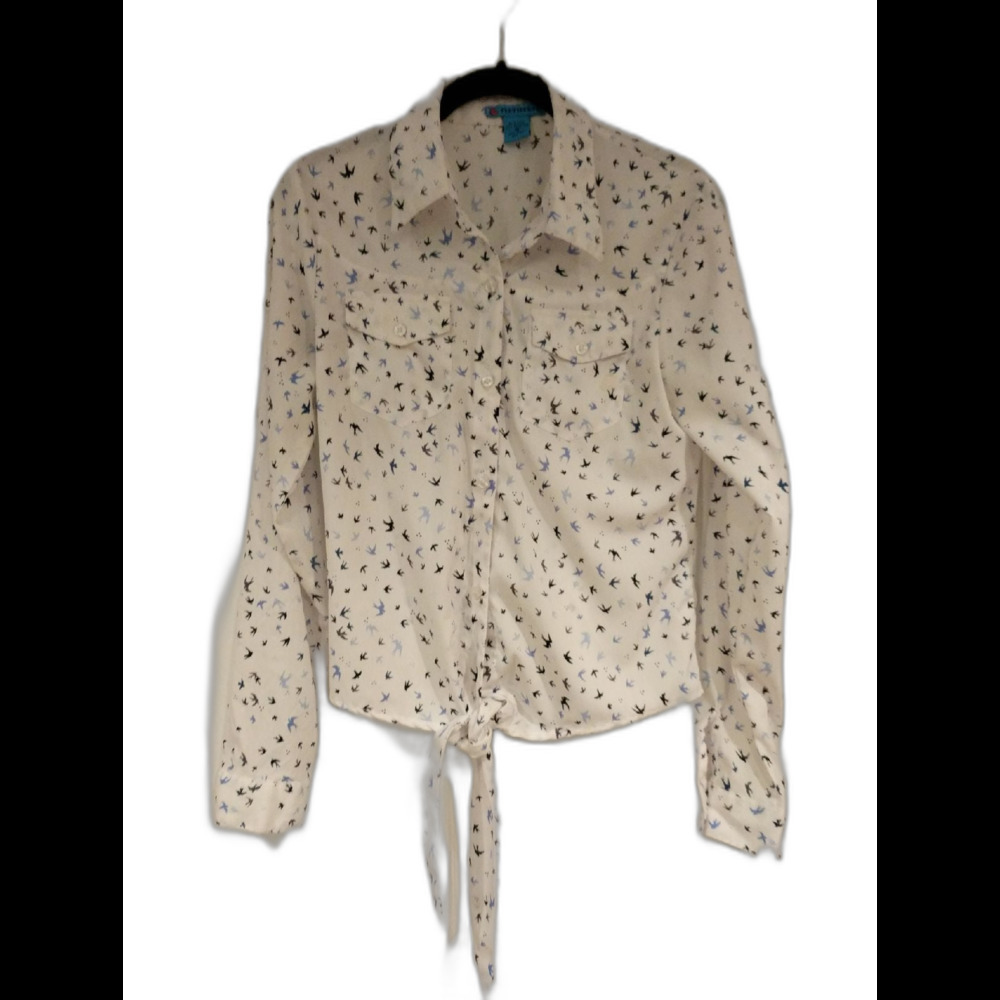 like new Flutterbye tie front blouse little blue‎ bird size m